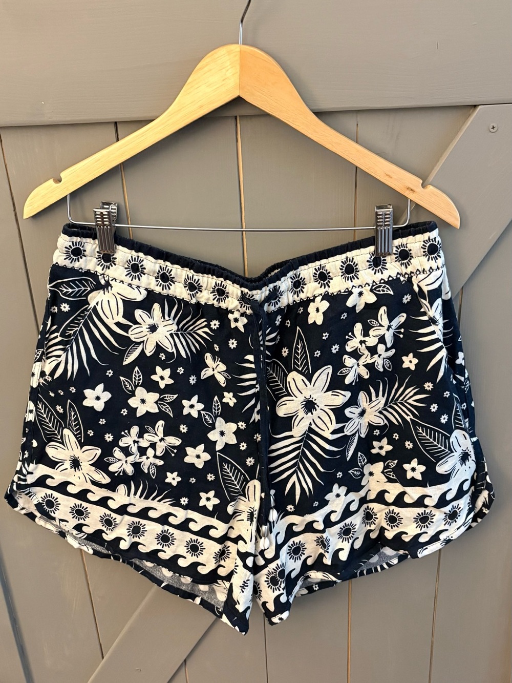 Dark Navy Blue and White Floral Women’s Shorts
